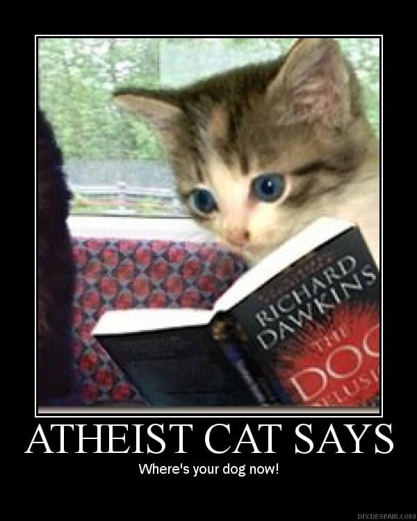 Atheist cat cartoon.