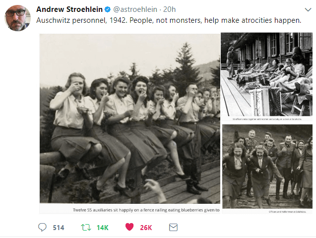 Tweets of the "good people" at Auschwitz-Birkenau in 1942.