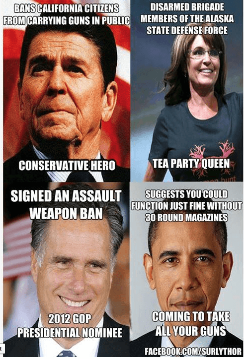 Reagan, Palin, Romney, Obama on gun laws.