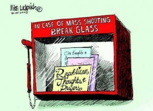 Thoughts and Prayers. Cartoon by Mike Luckovich.