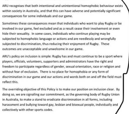 ARU rules in relation to homophobia.