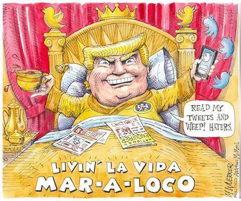 Trump lies via Twitter at Mar-a-lago cartoon