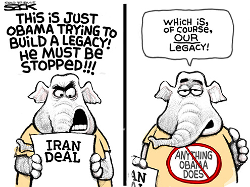 GOP opposes Iran deal because Obama is doing it cartoon