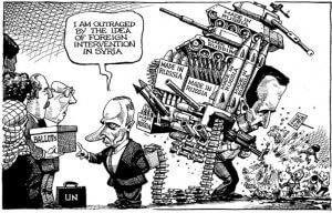 Cartoon Russia providing weapons to Syria
