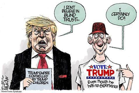 Cartoon Trump voters trust him blindly.