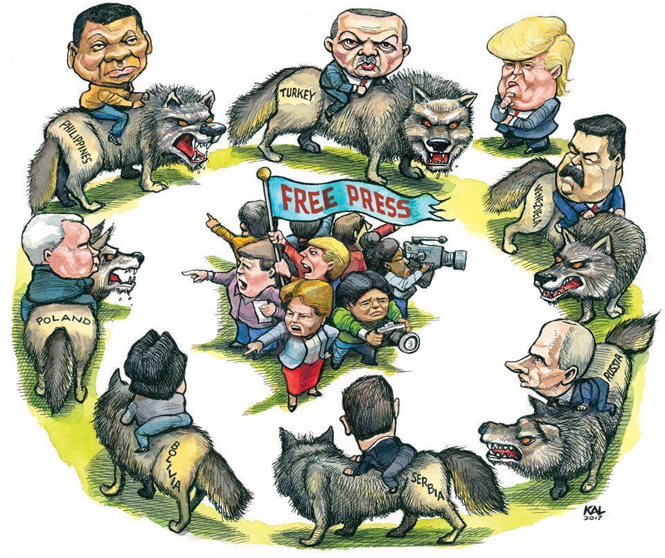 Cartoon: Trump deciding where he stands on press freedom