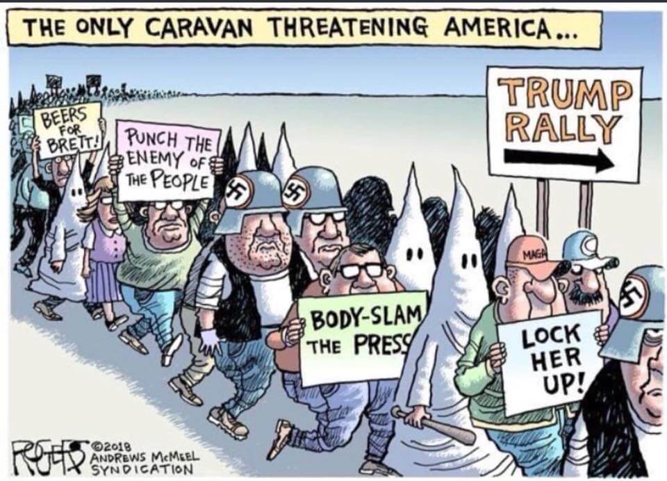 Cartoon: caravan of Trump deplorables