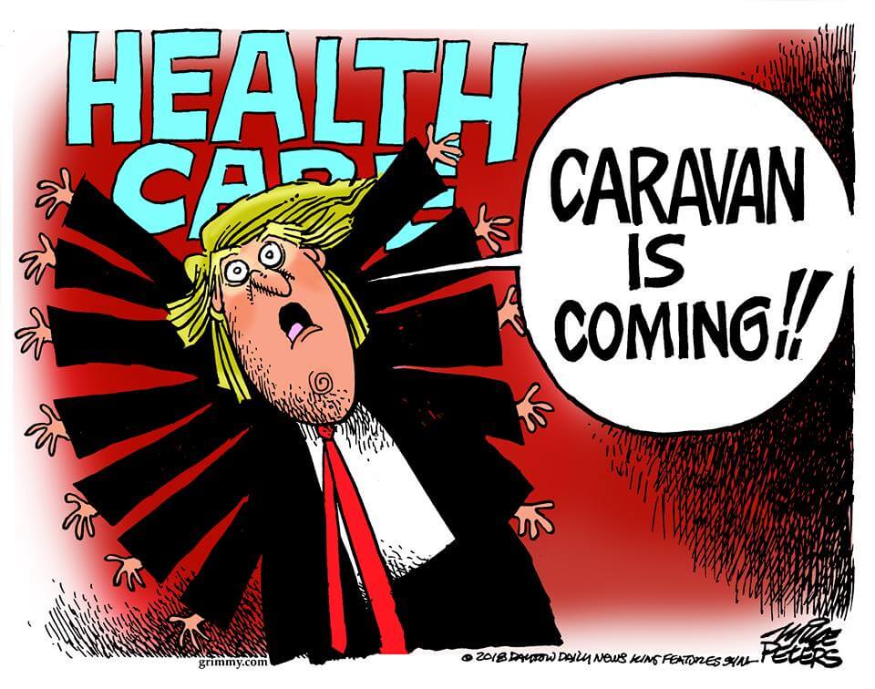 Cartoon: caravan is a distraction from health care, which Democrats are winning on