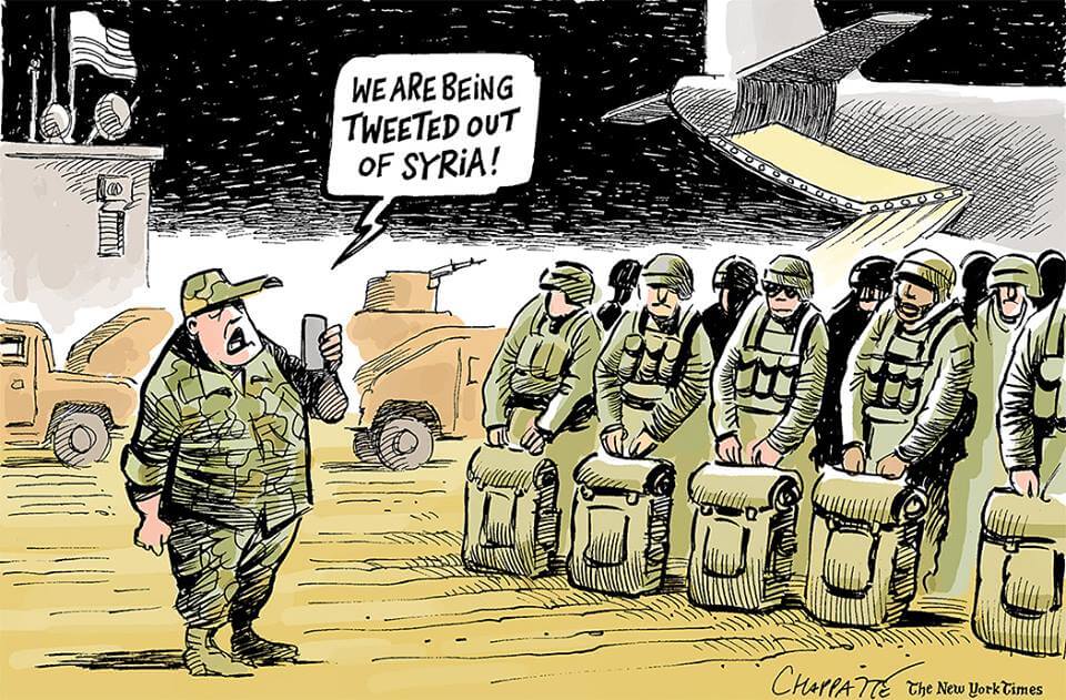 Cartoon. Text: We're being tweeted out of Syria