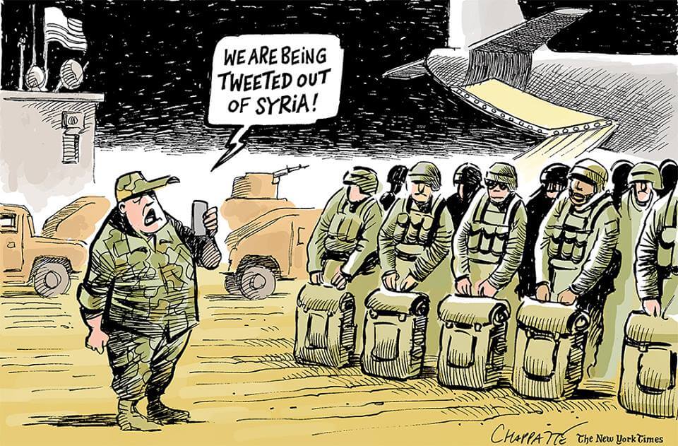 Cartoon. Text: We're being tweeted out of Syria