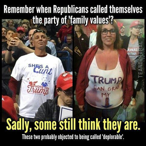 Pics of Trump supporters wearing absolutely deplorable t-shirts.
