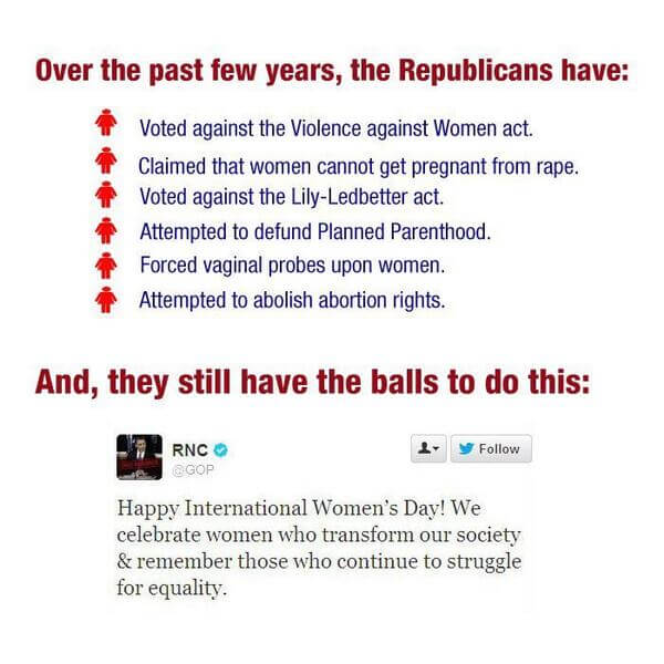 List of women's rights legislation the GOP didn't support.